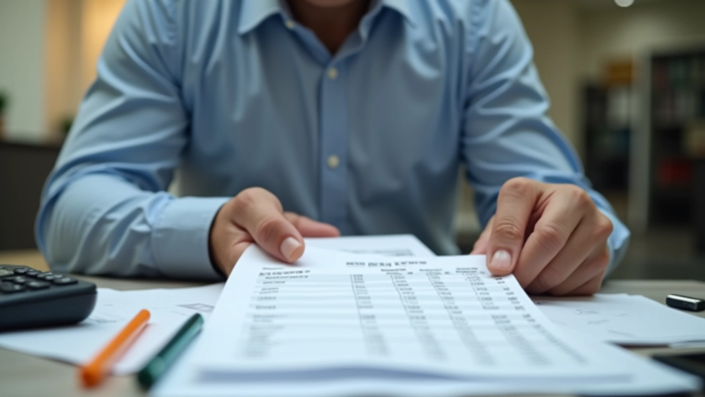 Monthly expense tracking sheet with colored markers and financial calculator on desk